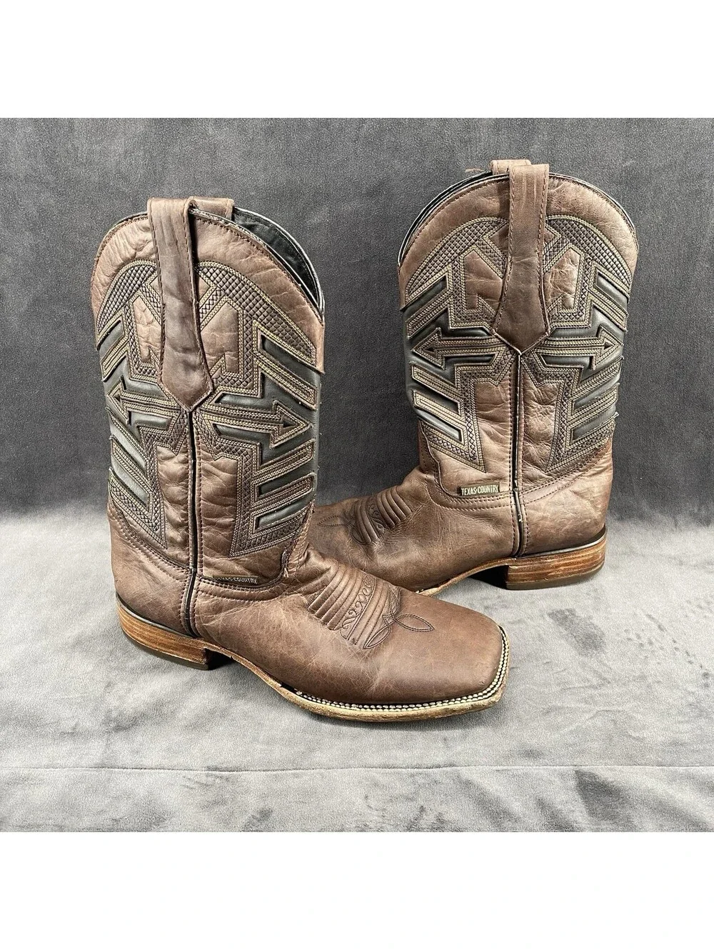Texas Country Men’s Brown Leather Western Cowboy Boots USA Size 7 D Square Toe